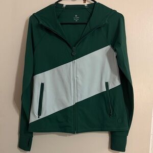 Talbots Green Hooded Utility Jacket with Light Gray Diagonal Panel